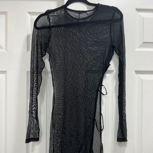 Black Mesh Pool Cover Up with Thigh High Cut Out - Vegas, Vacation, Pool Party